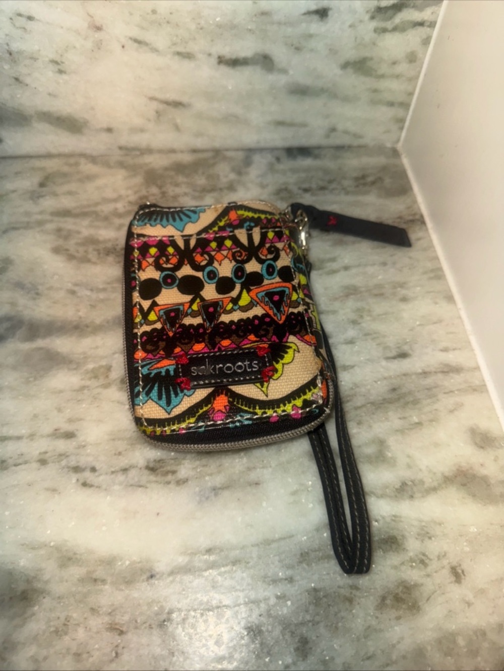 Sakroots Multicolor Floral Geometric Zip Wristlet